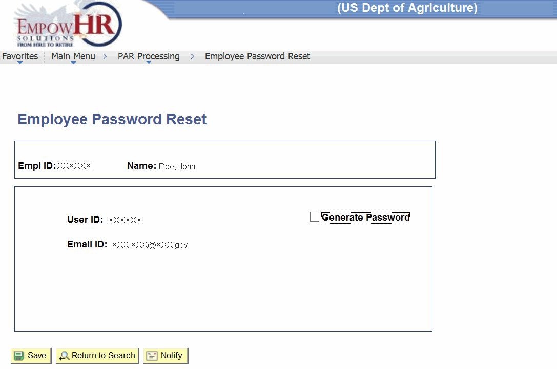 Employee Password Reset Page